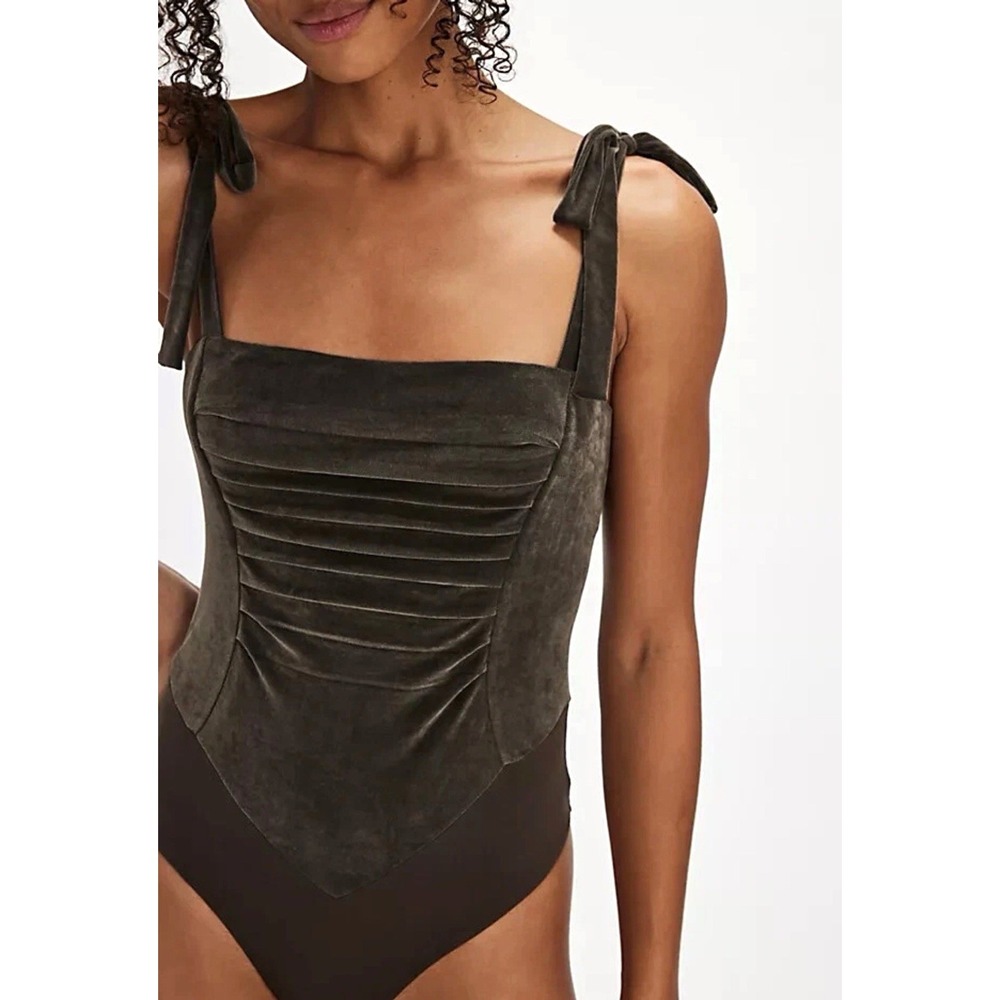 Free People FP One Haven Women's Velvet Pleated Stretch Bodysuit Medium